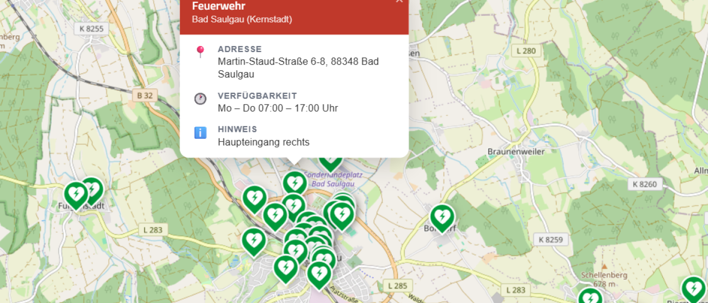 Neue AED-Standortkarte für Bad Saulgau